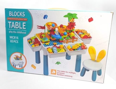 طاولة مكعبات مع 85 قطعة وكرسي أرنب | Multifunctional Building Blocks Table