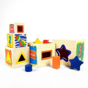 برج مكعبات الاشكال والارقام | Wooden Stacking Shape & Number Cubes