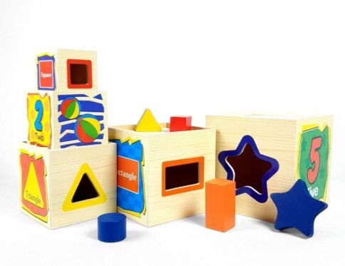 برج مكعبات الاشكال والارقام | Wooden Stacking Shape & Number Cubes