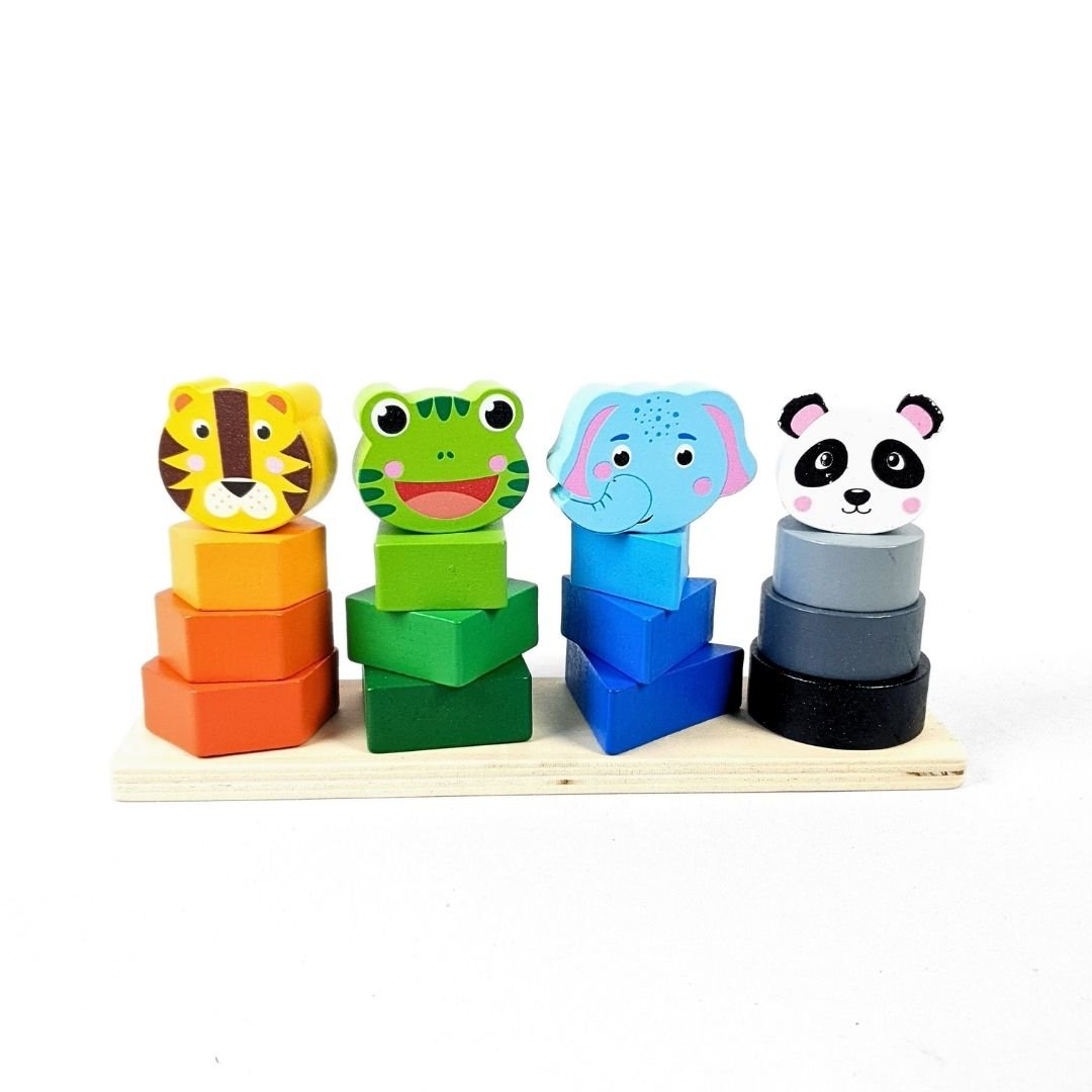 اعمدة ترتيب اشكال وحيوانات خشبية | Shape & Animal Stacking Toy