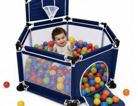 بيت كور سداسي للاطفال مع سلة تصويب | Happy Game Fence Ball Pit